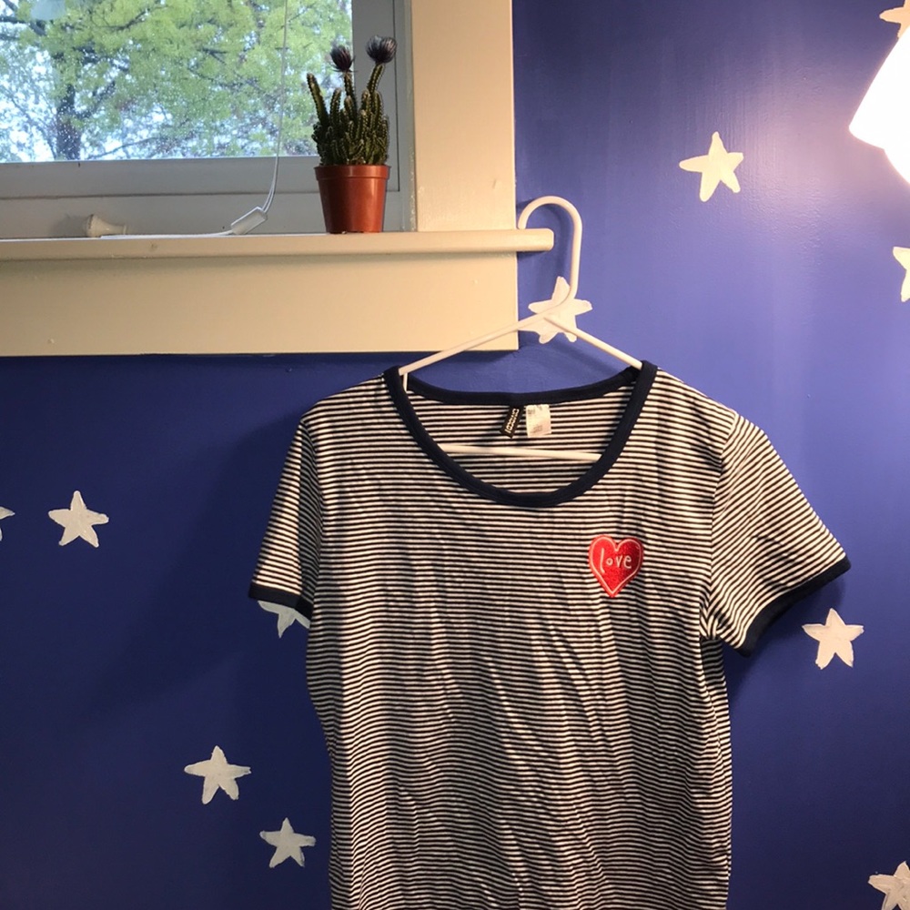 Cropped Navy Striped “Love” Top